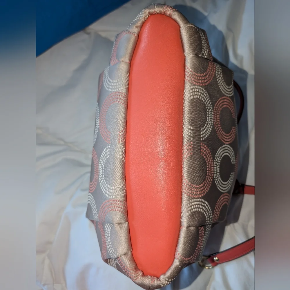 Coach Ashley Dotted Op Art Beige & Coral Satchel Detachable Shoulder Strap